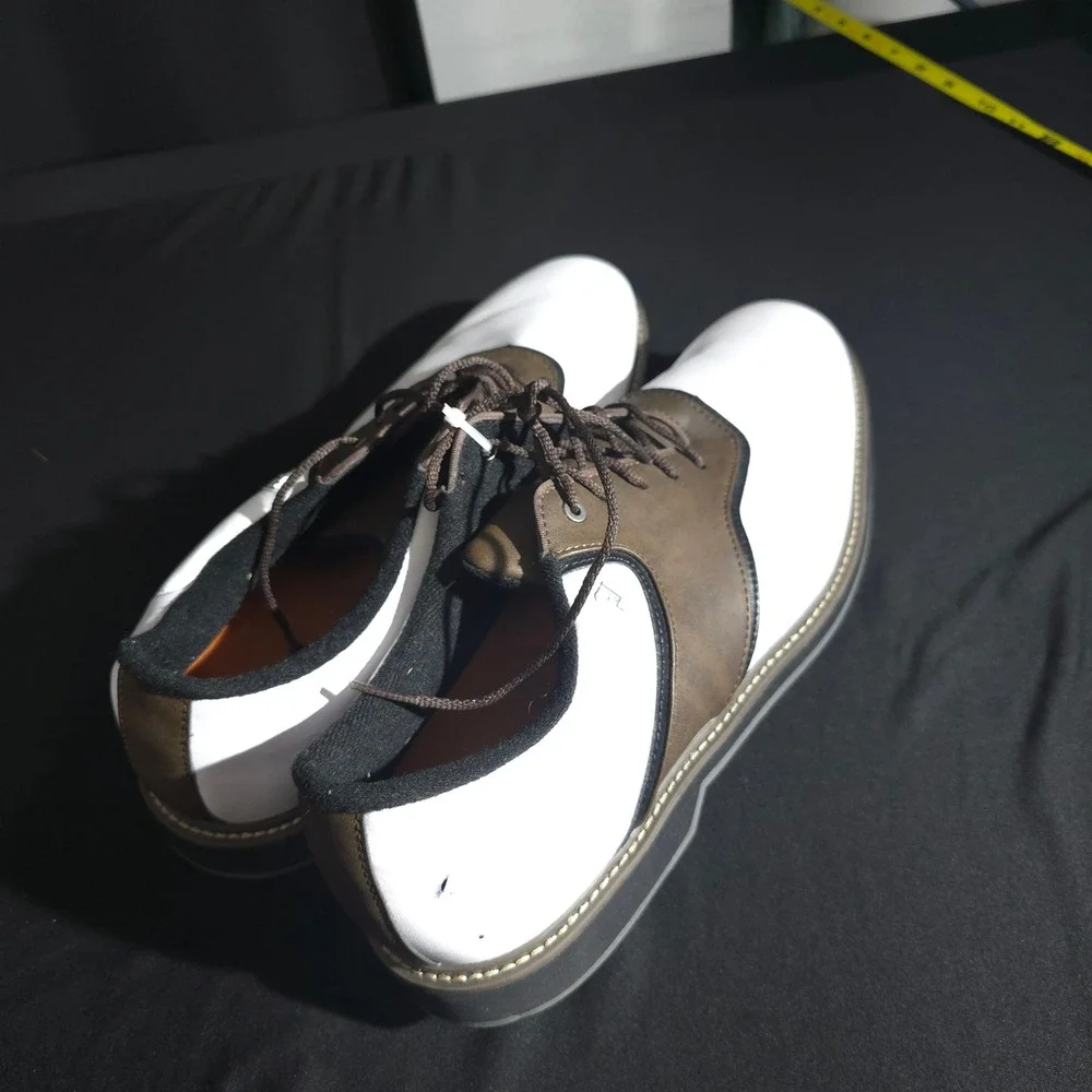 FootJoy Golf Shoes Mens 12 White Brown Saddle Spiked Athletic Cleats 57022